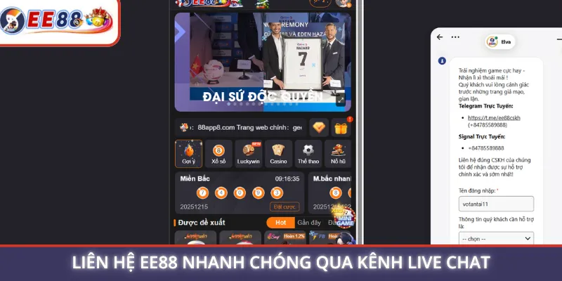 Liên hệ EE88 nhanh chóng qua kênh Live Chat